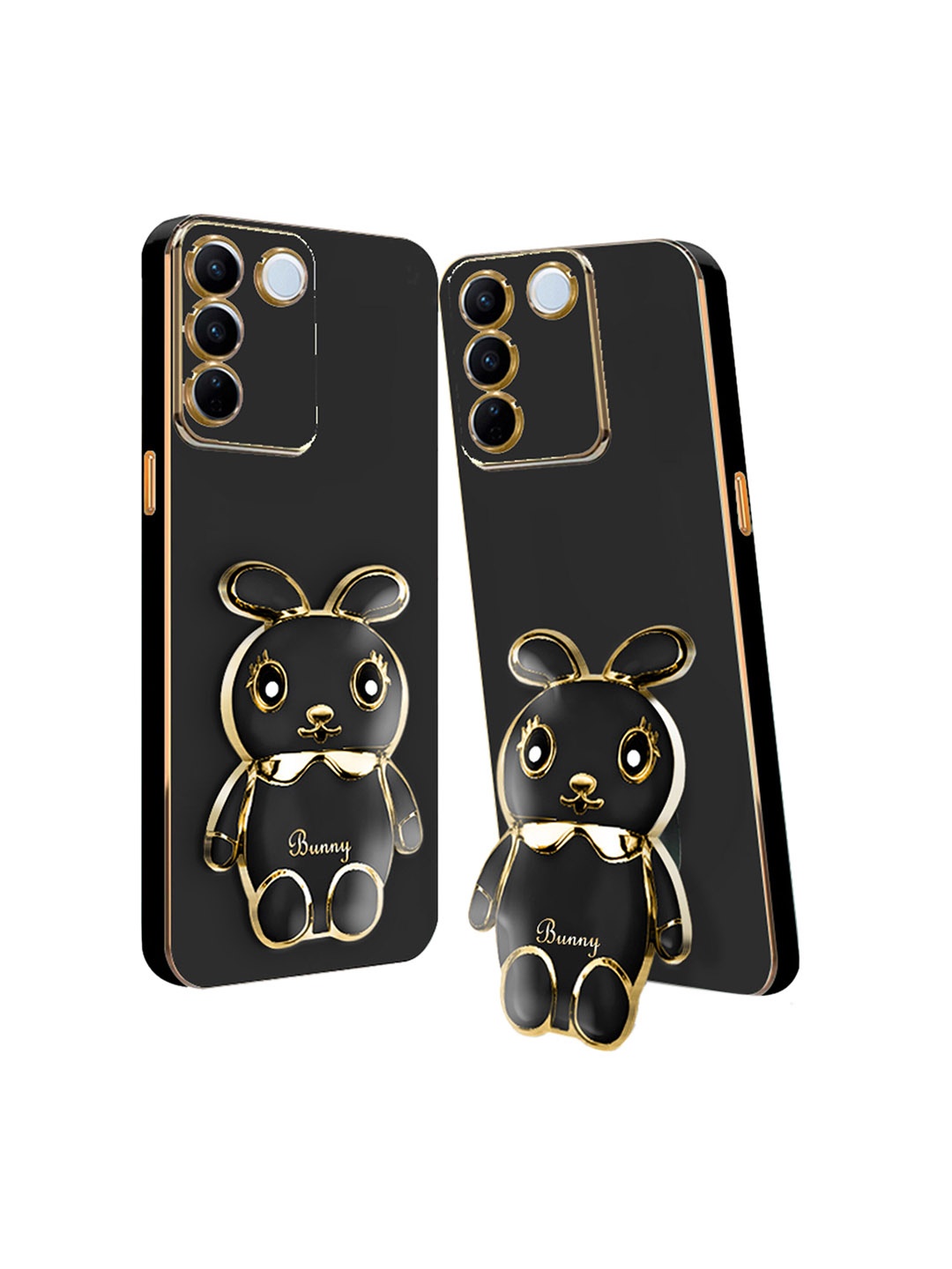 

Karwan Vivo V27 Pro 3D Mini Bunny Mobile Back Case With Folding Stand, Black