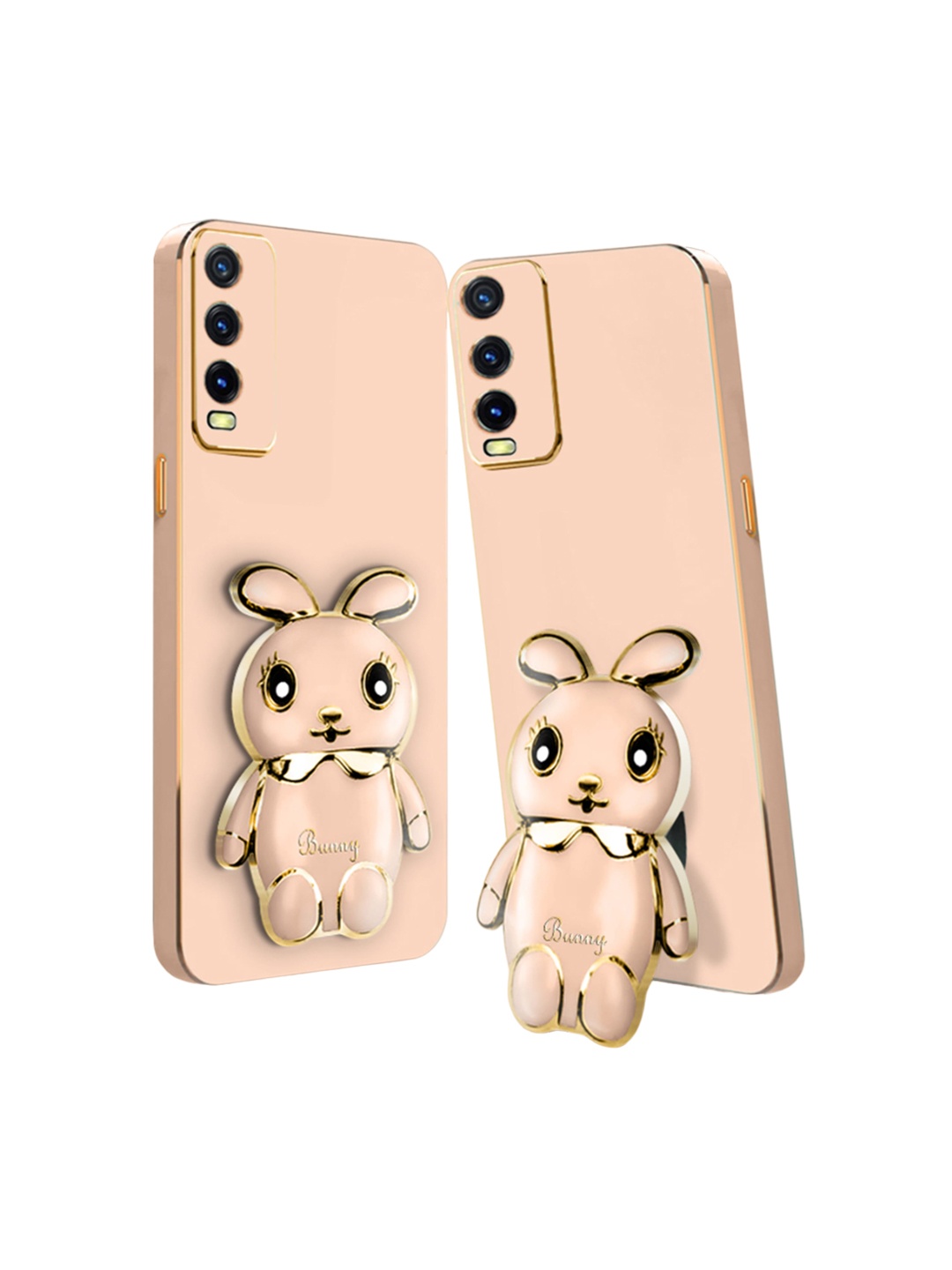 

Karwan Vivo Y20 3D Mini Bunny with Folding Stand Back Cover Case, Pink