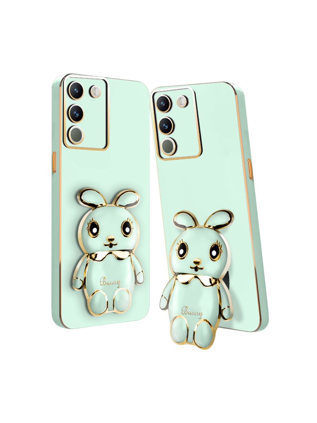 

Karwan Vivo Y200 3D Mini Bunny with Folding Stand Back Cover Case, Green