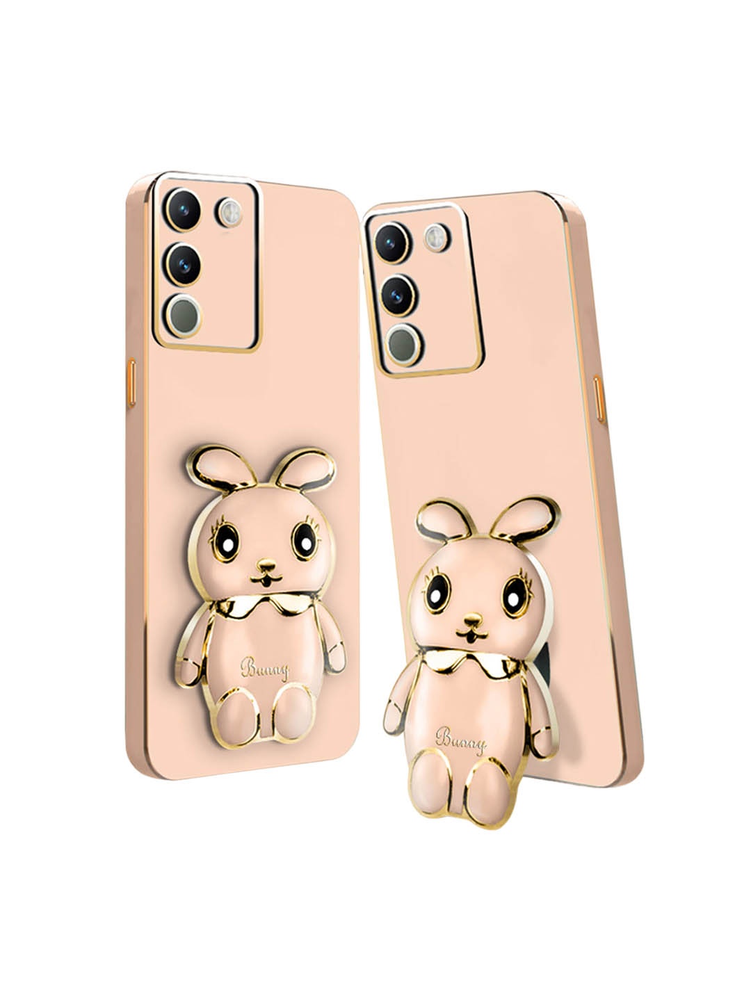 

Karwan Vivo Y200 3D Mini Bunny with Folding Stand Back Cover Case, Pink