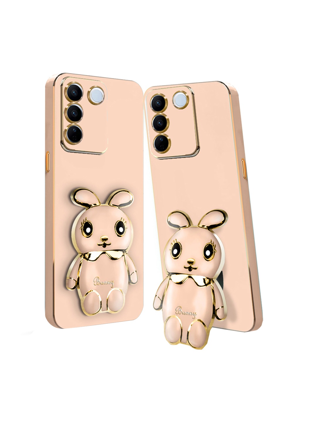 

Karwan Vivo Y100 3D Mini Bunny with Folding Stand Mobile Back Cover Case, Pink