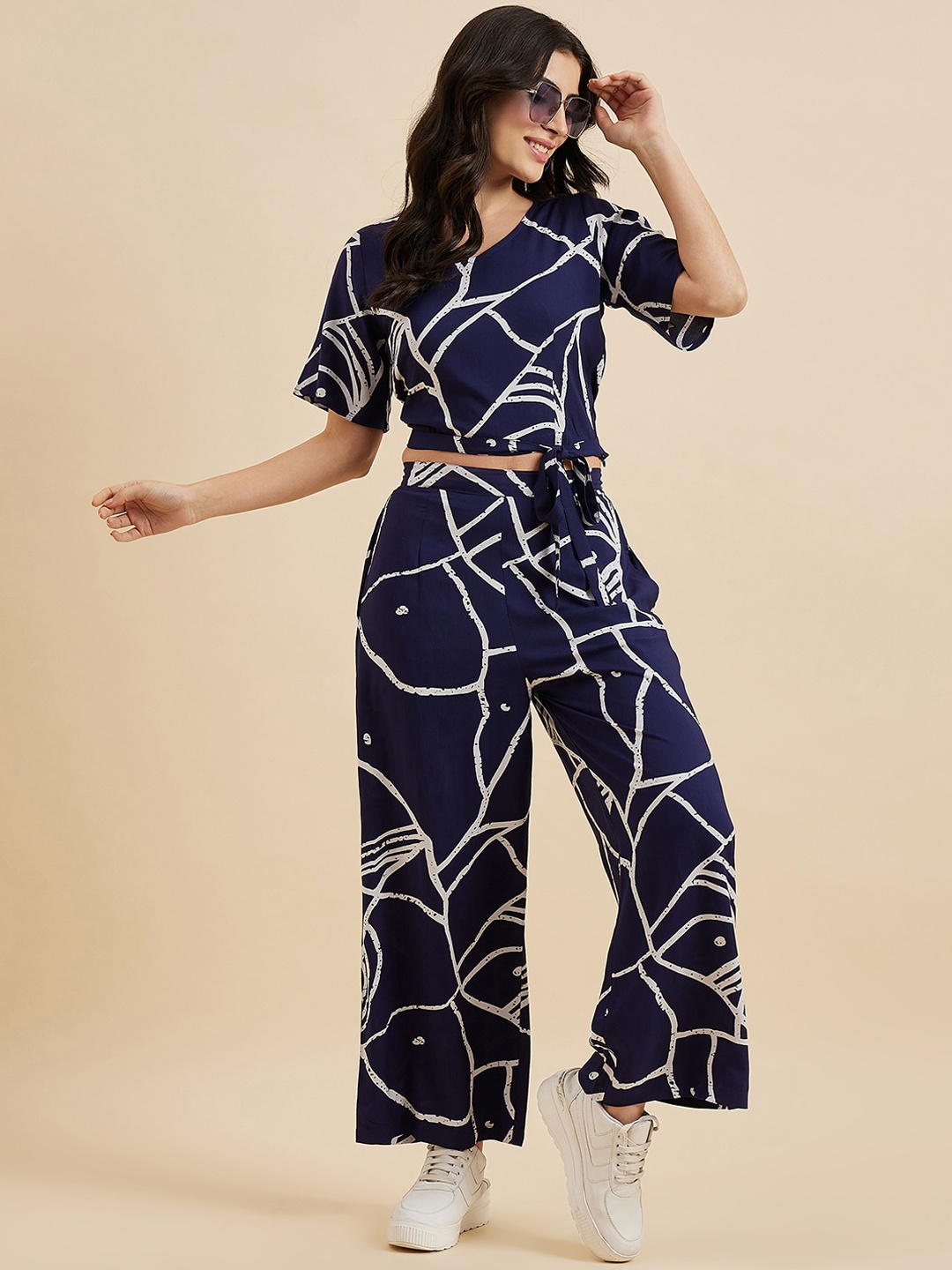 

Azira Abstract Printed Crop Top & Palazzos, Blue