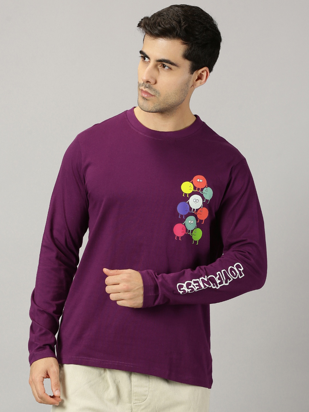 

THE HOLLANDER Round Neck Graphic Printed Cotton T-shirt, Purple