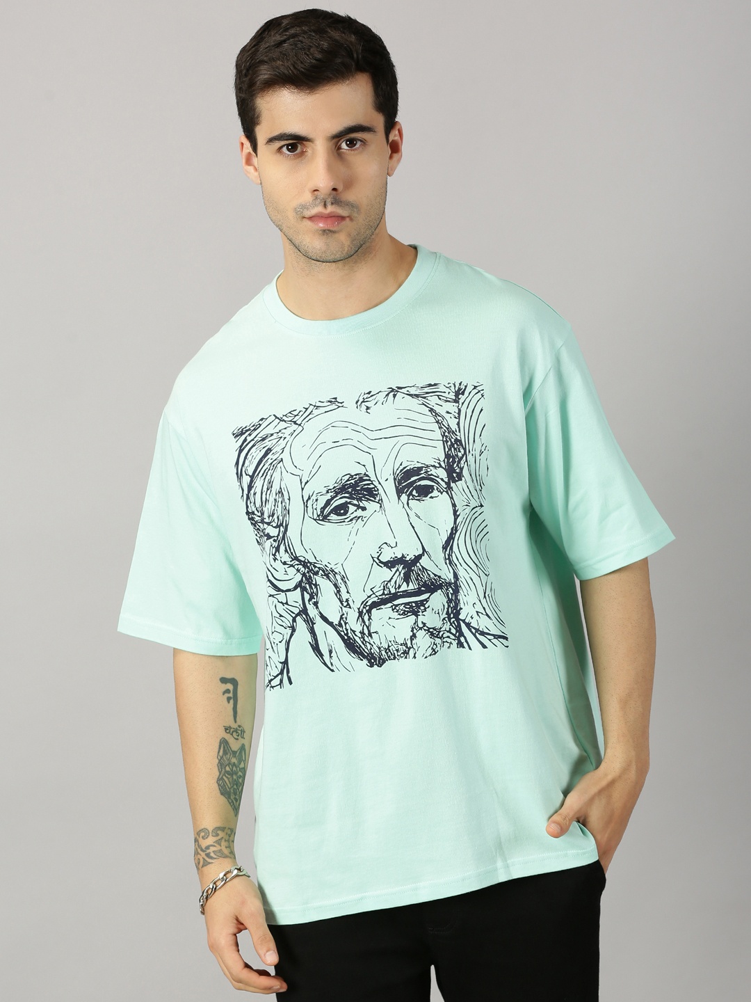 

THE HOLLANDER Printed Cotton Drop-Shoulder Sleeves Oversized T-shirt, Sea green