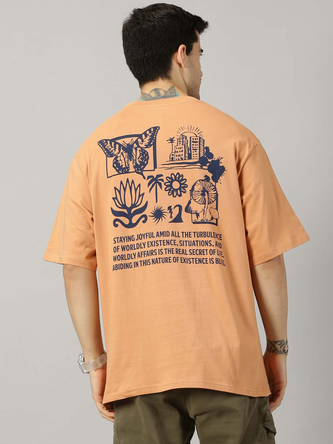 

THE HOLLANDER Typography Printed Cotton Drop-Shoulder Sleeves Oversized T-shirt, Orange