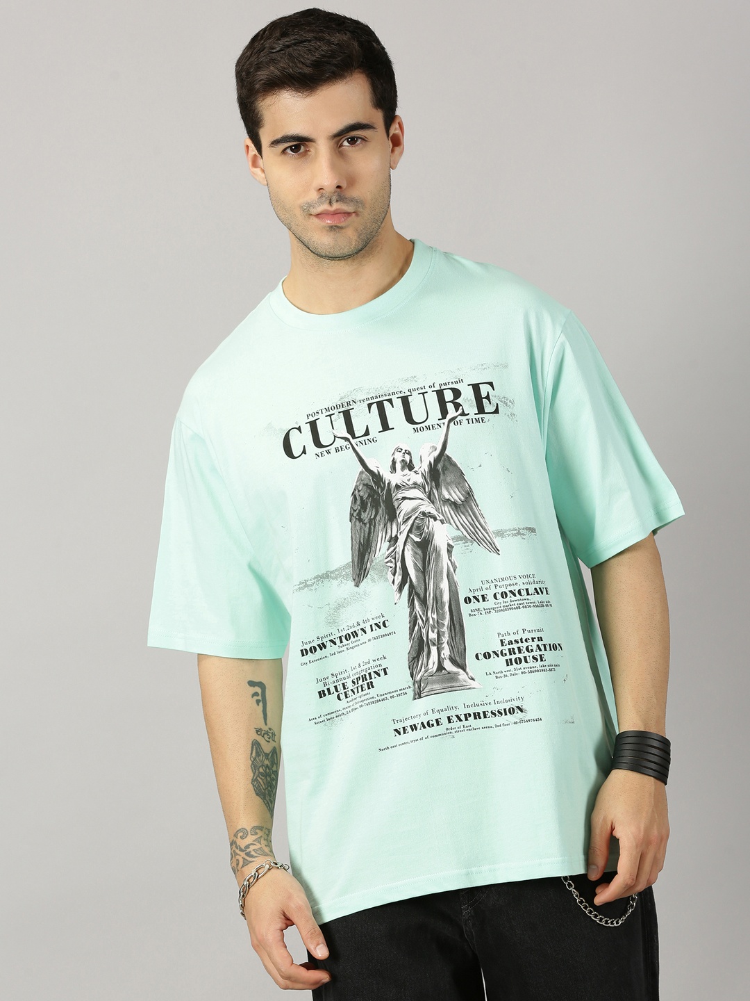 

THE HOLLANDER Printed Drop-Shoulder Sleeves Oversized Fit Cotton T-shirt, Sea green