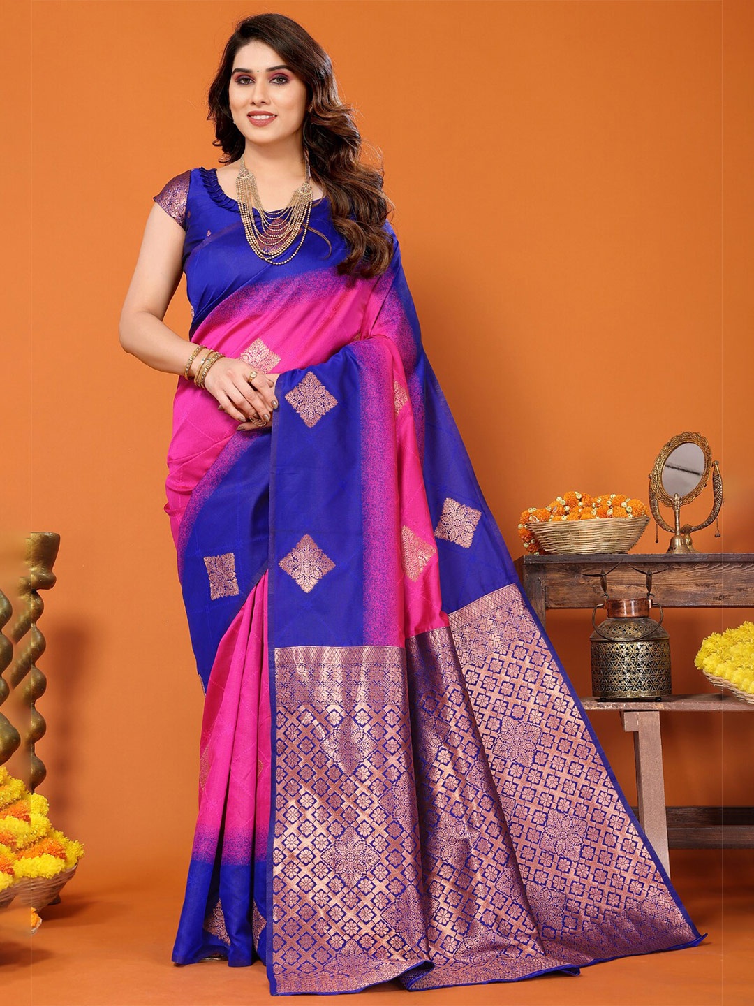 

vj fashion Ethnic Motifs Woven Design Zari Paithani Saree, Pink