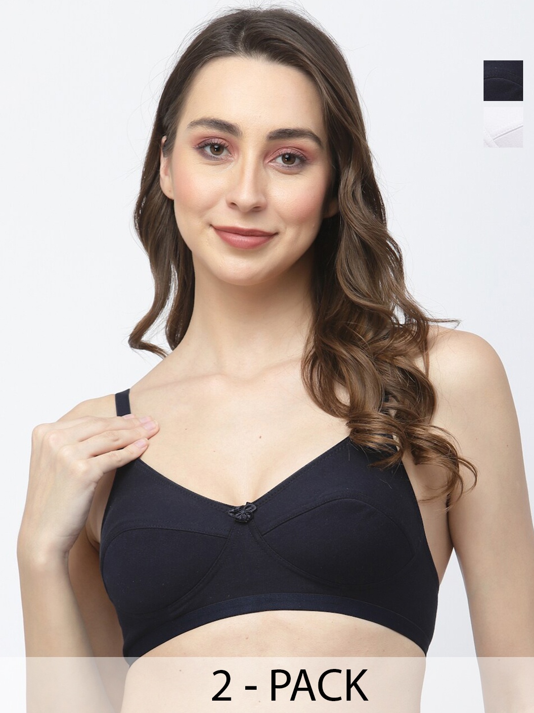 

College Girl Pack Of 2 Full Coverage T-shirt Bras With All Day Comfort, Navy blue