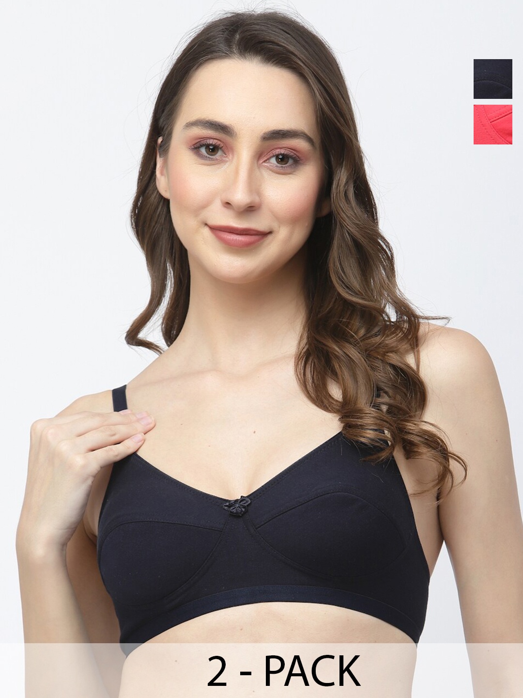 

College Girl Pack Of 2 Full Coverage Cotton Everyday Bra With All Day Comfort, Navy blue