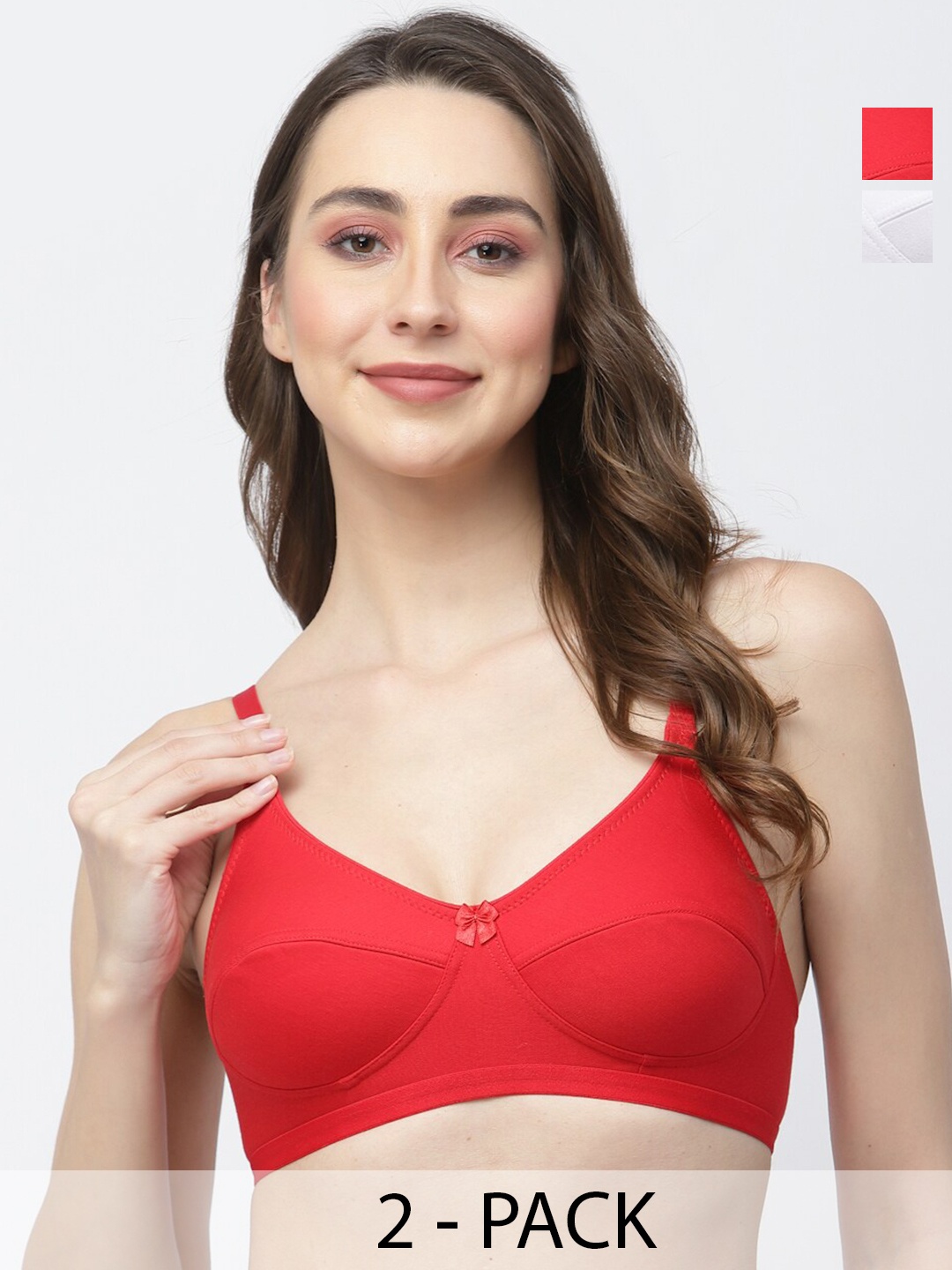 

College Girl Pack Of 2 Full Coverage Cotton Everyday Bra With All Day Comfort, Red