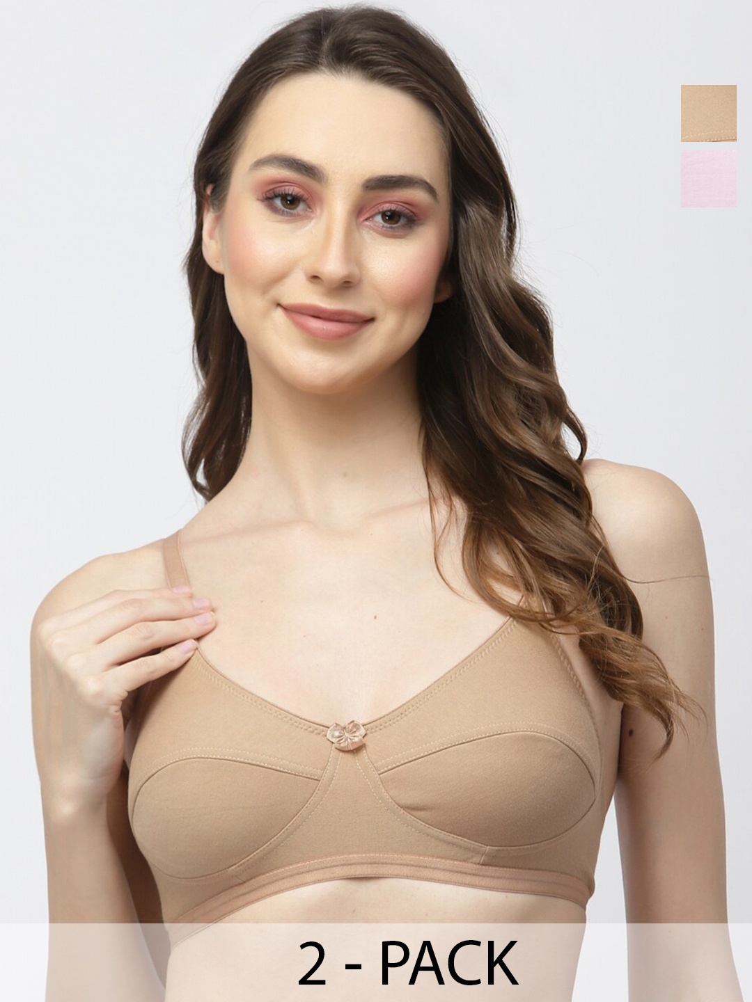 

College Girl Pack Of 2 Full Coverage Cotton Everyday Bra With All Day Comfort, Brown