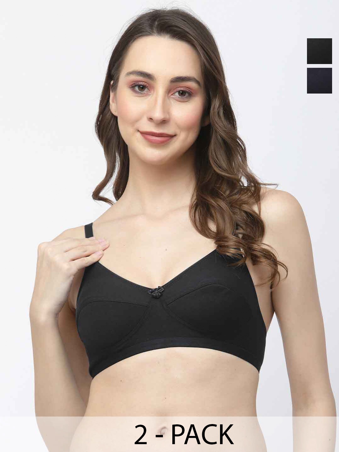 

College Girl Pack Of 2 Full Coverage Cotton Everyday Bra With All Day Comfort, Black