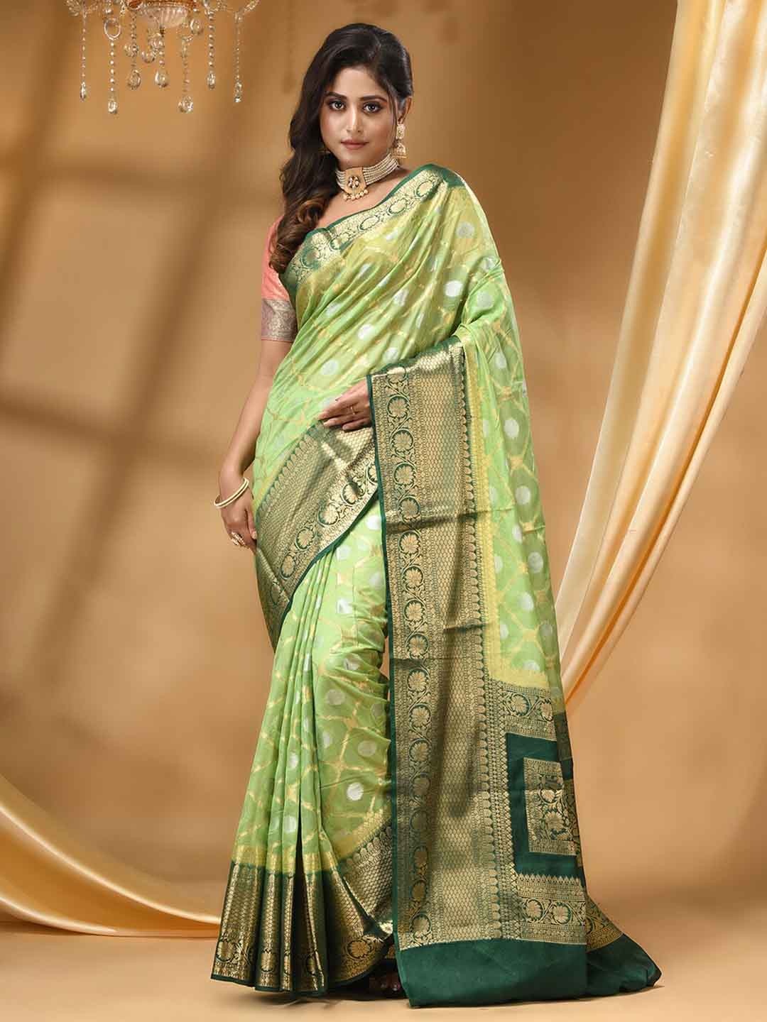 

HOUSE OF BEGUM Ethnic Motifs Woven Design Zari Banarasi Saree, Green