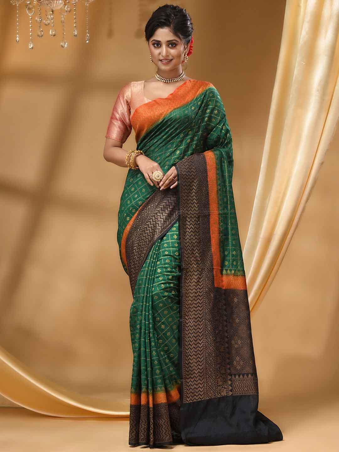 

HOUSE OF BEGUM Ethnic Motifs Woven Design Zari Banarasi Saree, Green