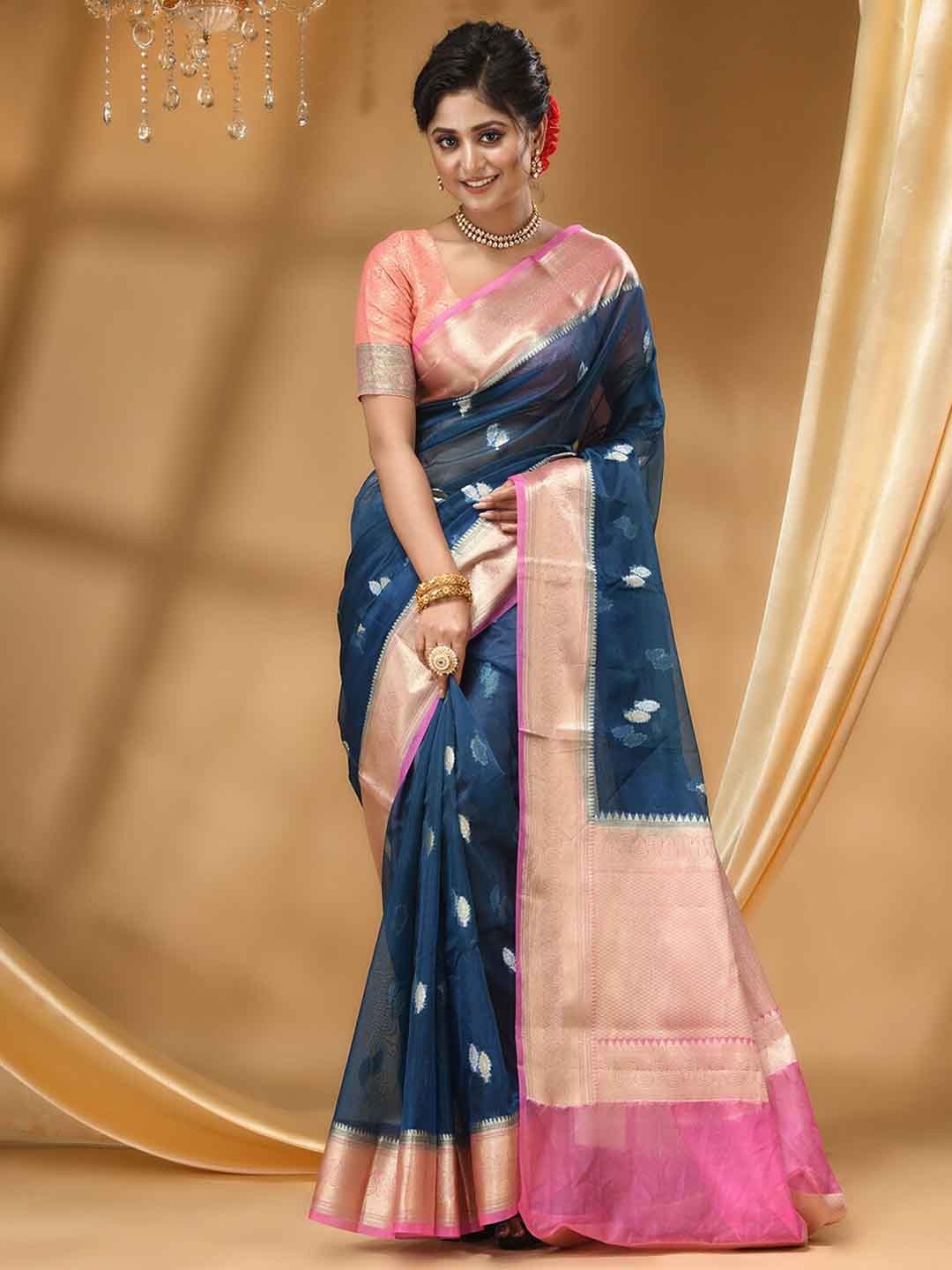 

HOUSE OF BEGUM Ethnic Motifs Woven Design Zari Banarasi Saree, Blue