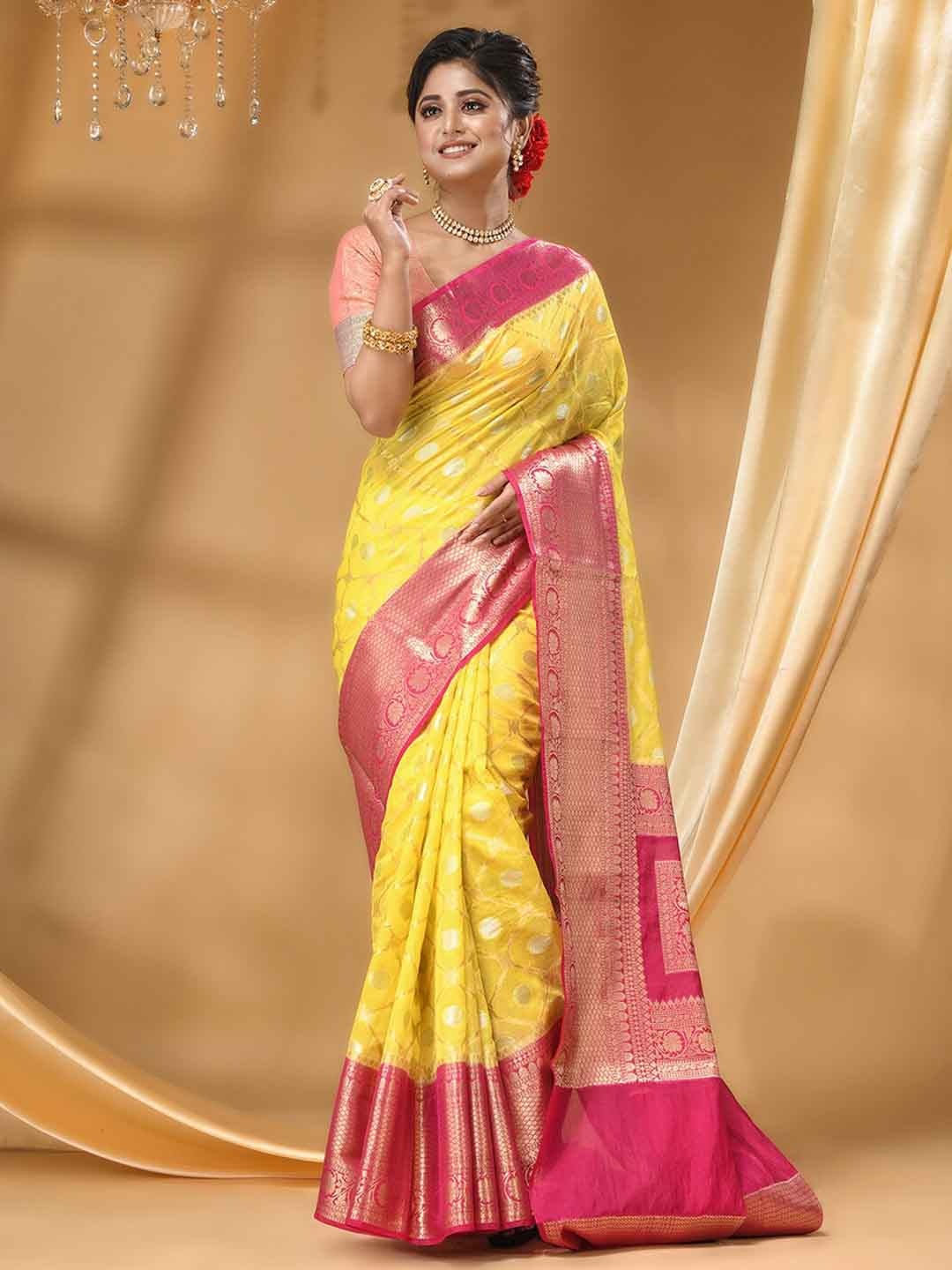 

HOUSE OF BEGUM Ethnic Motifs Woven Design Zari Banarasi Saree, Yellow