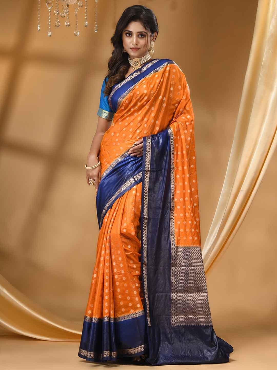 

HOUSE OF BEGUM Ethnic Motifs Woven Design Banarasi Saree, Orange