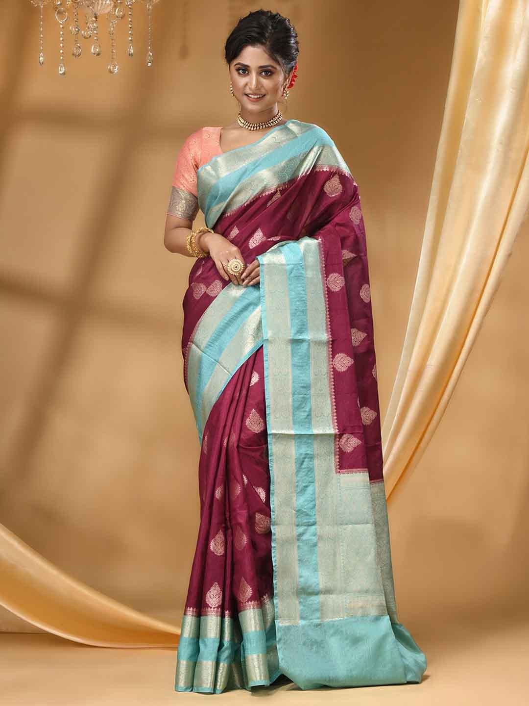 

HOUSE OF BEGUM Ethnic Motifs Woven Design Zari Banarasi Saree, Maroon