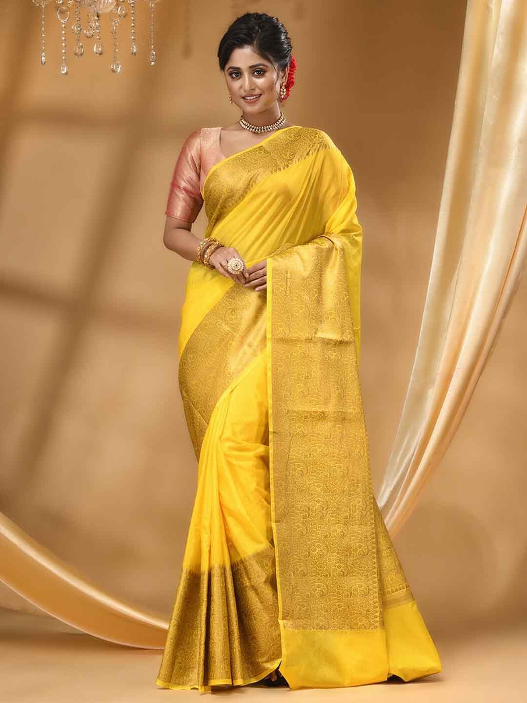 

HOUSE OF BEGUM Woven Design Zari Banarasi Saree, Yellow