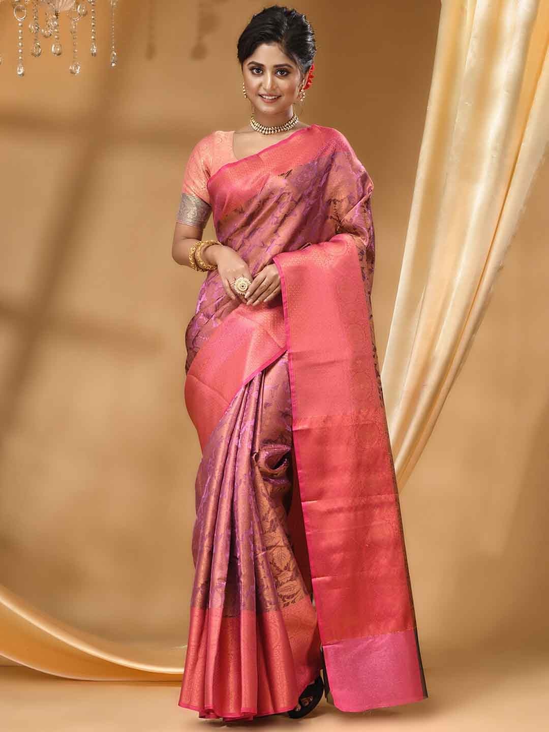 

HOUSE OF BEGUM Floral Woven Design Banarasi Saree, Purple
