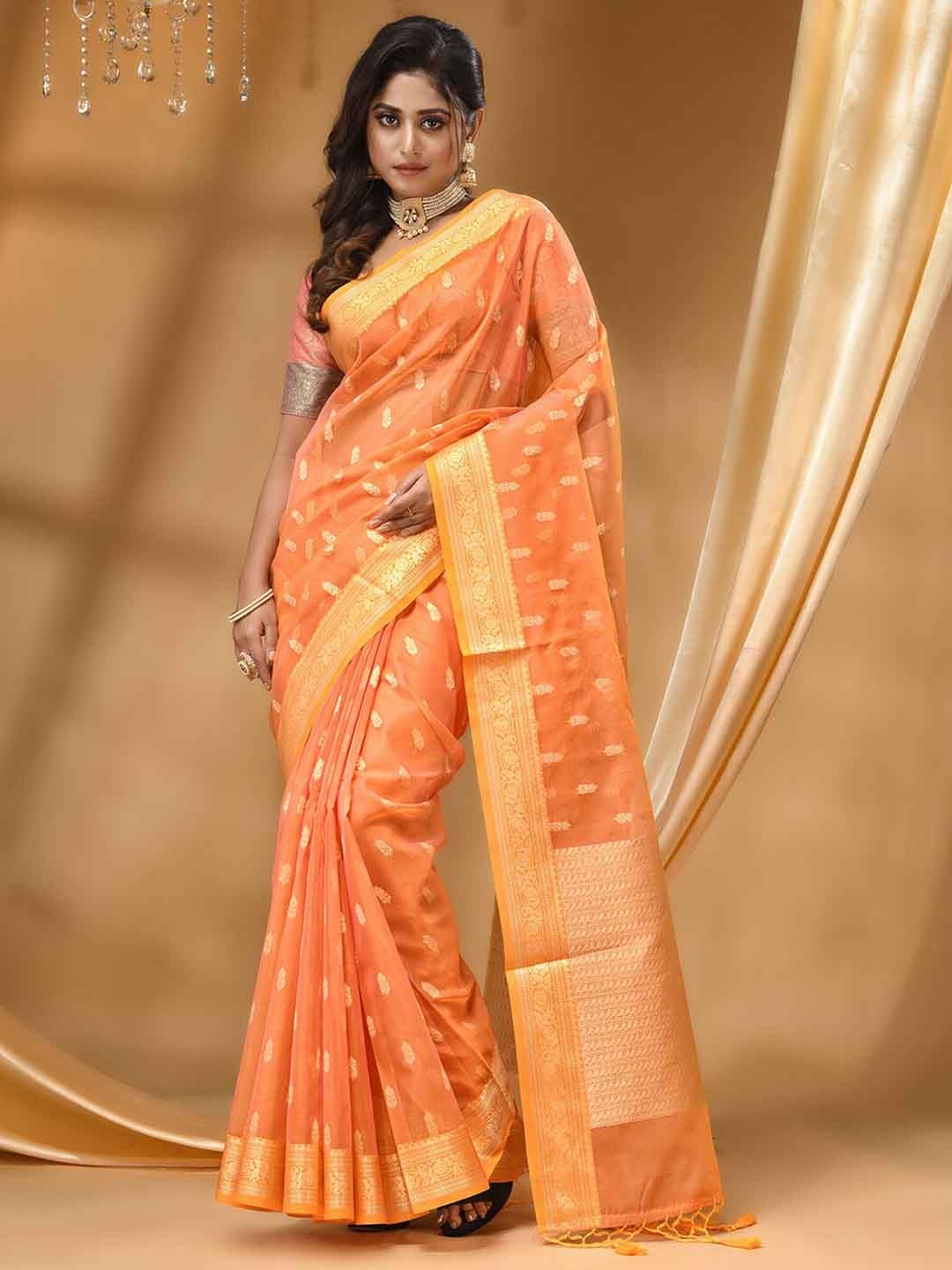 

HOUSE OF BEGUM Ethnic Motifs Woven Design Zari Banarasi Saree, Orange