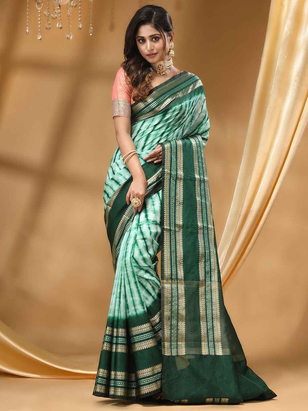 

HOUSE OF BEGUM Tie and Dye Zari Banarasi Saree, Green