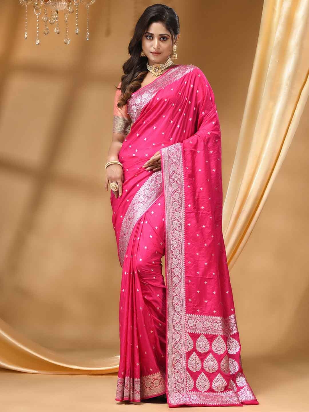 

HOUSE OF BEGUM Ethnic Motifs Woven Design Zari Banarasi Saree, Pink