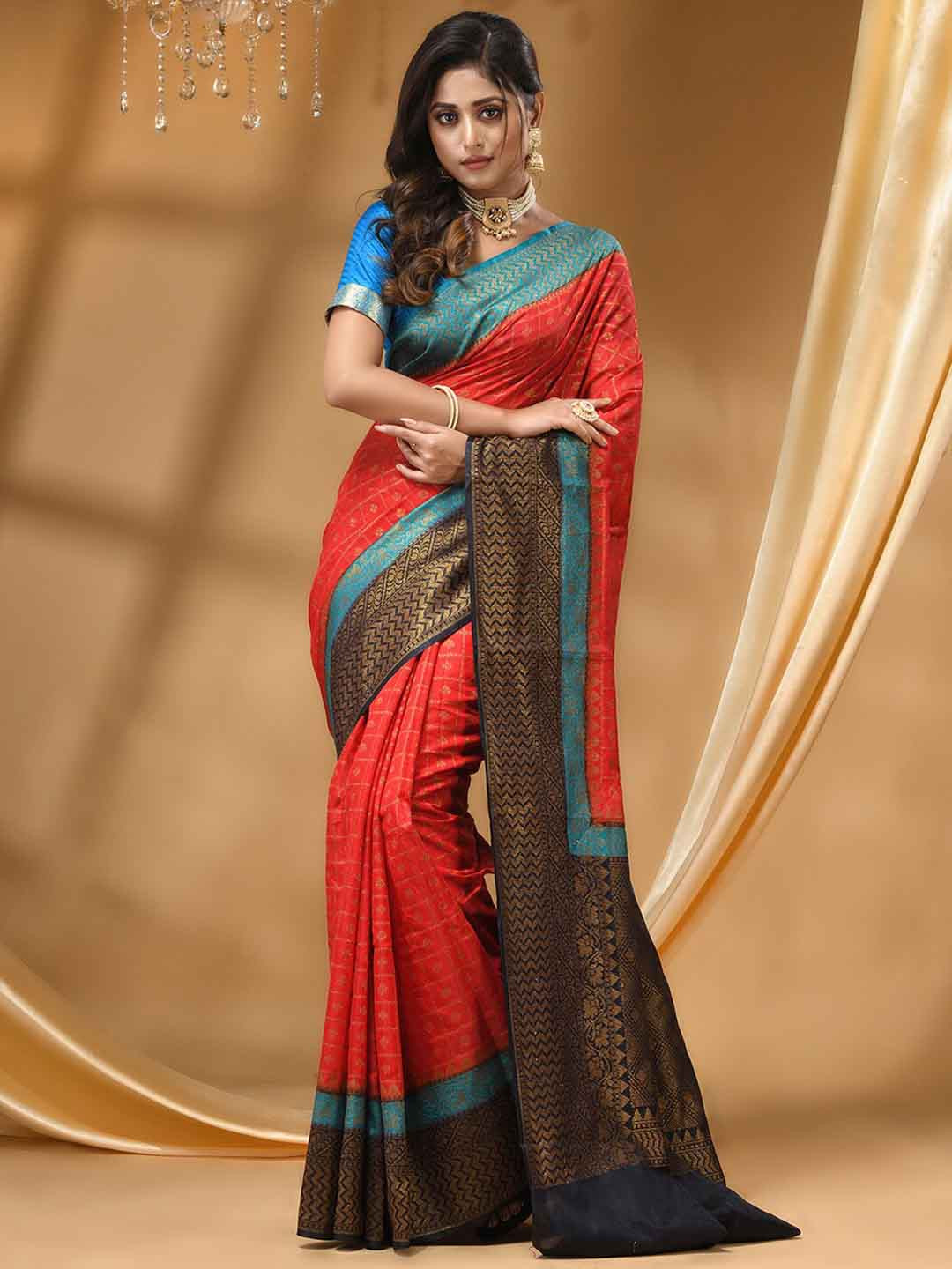 

HOUSE OF BEGUM Ethnic Motifs Woven Design Zari Banarasi Saree, Red