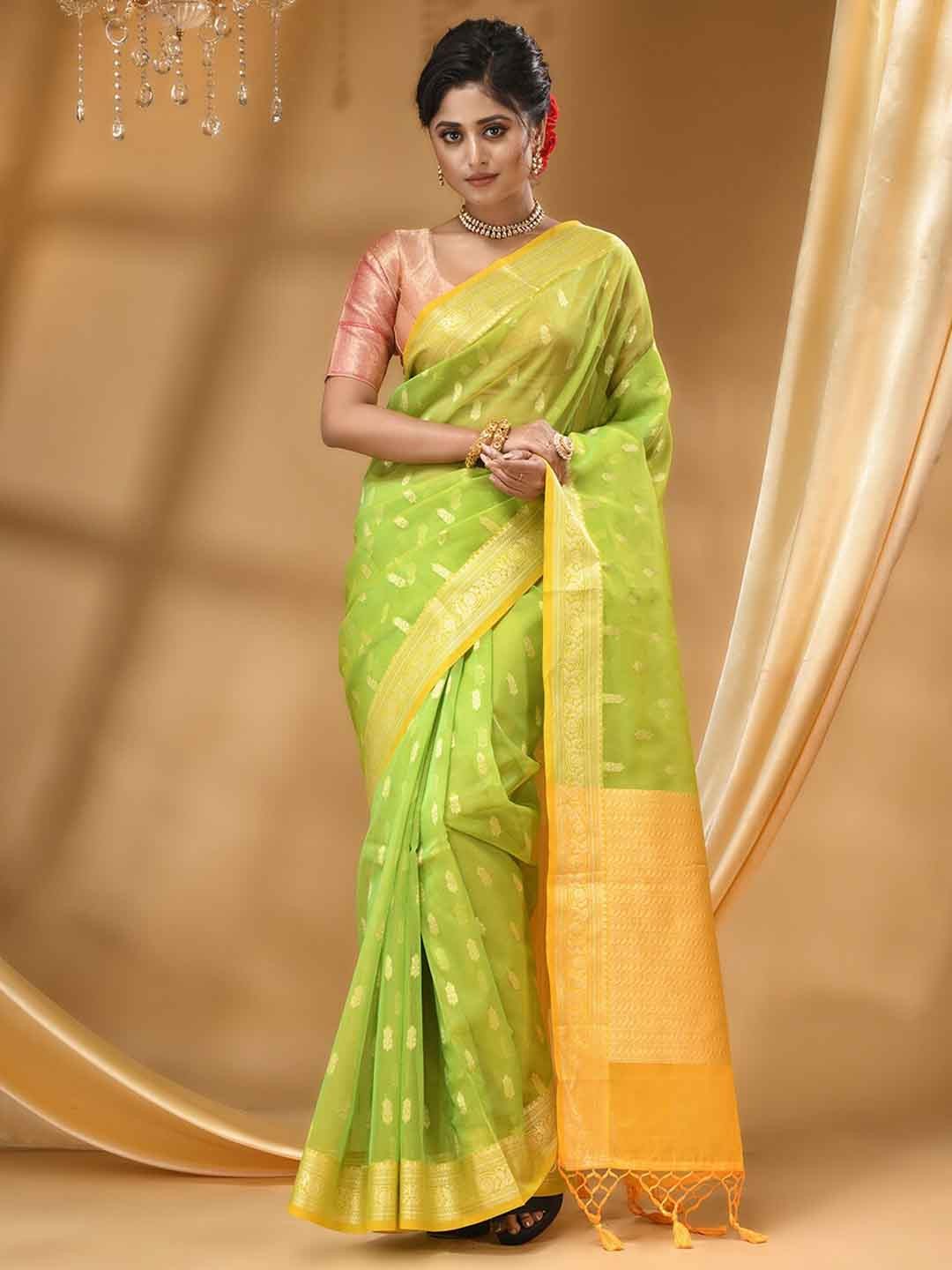 

HOUSE OF BEGUM Ethnic Motifs Woven Design Zari Banarasi Saree, Green