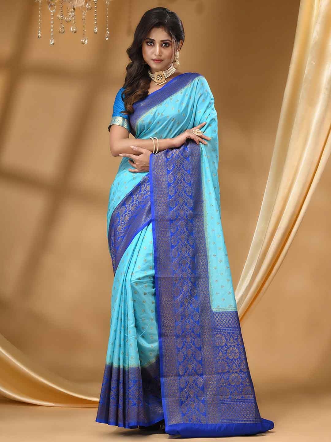

HOUSE OF BEGUM Floral Woven Design Banarasi Saree, Blue