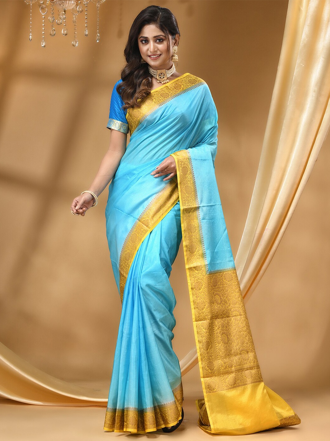 

HOUSE OF BEGUM Woven Design Zari Banarasi Saree, Sea green