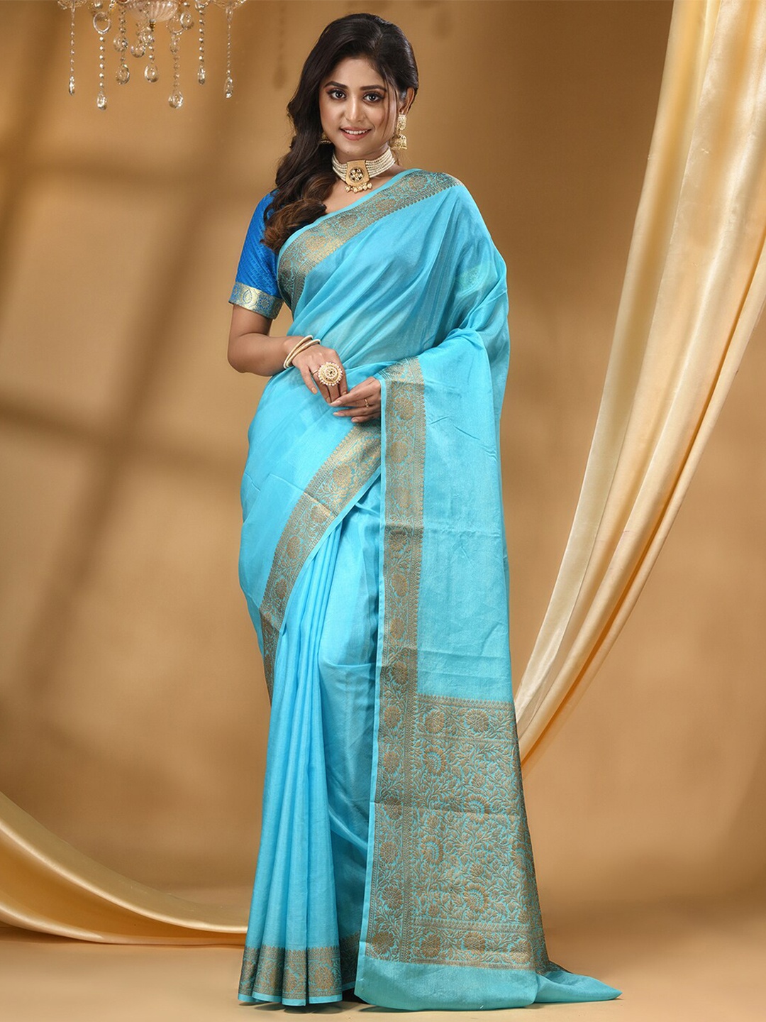 

HOUSE OF BEGUM Woven Design Zari Banarasi Saree, Blue