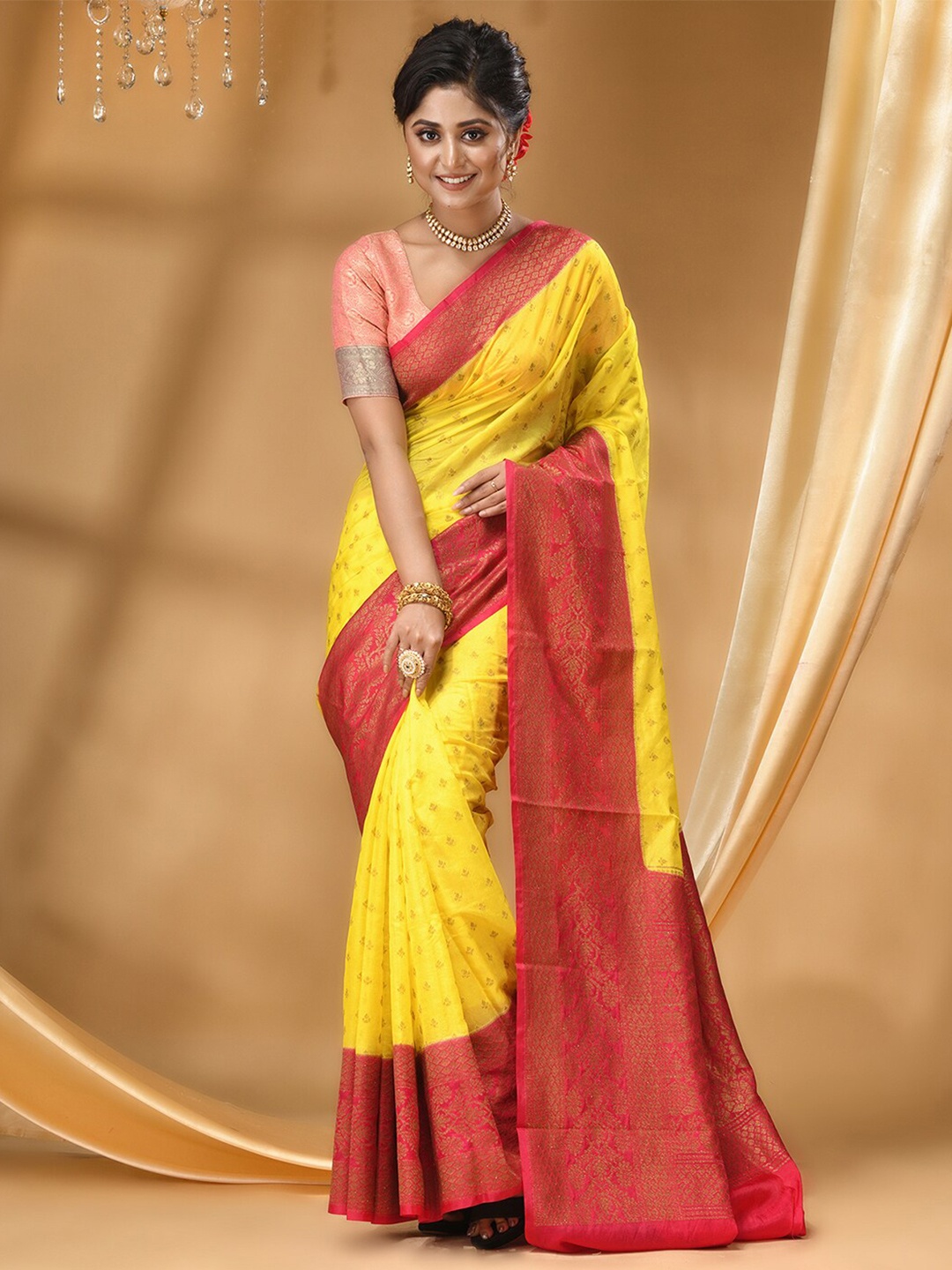 

HOUSE OF BEGUM Ethnic Motifs Woven Design Zari Banarasi Saree, Yellow