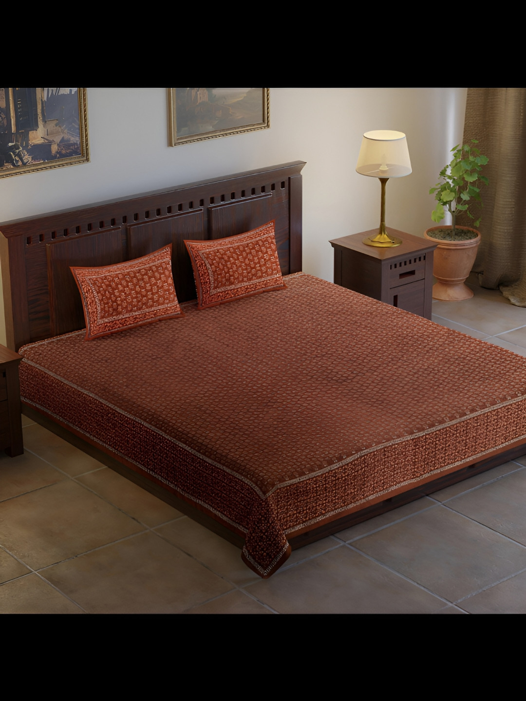 

UBANIA COLLECTION Brown & White Printed 120 TC King Bedsheet with 2 Pillow Covers