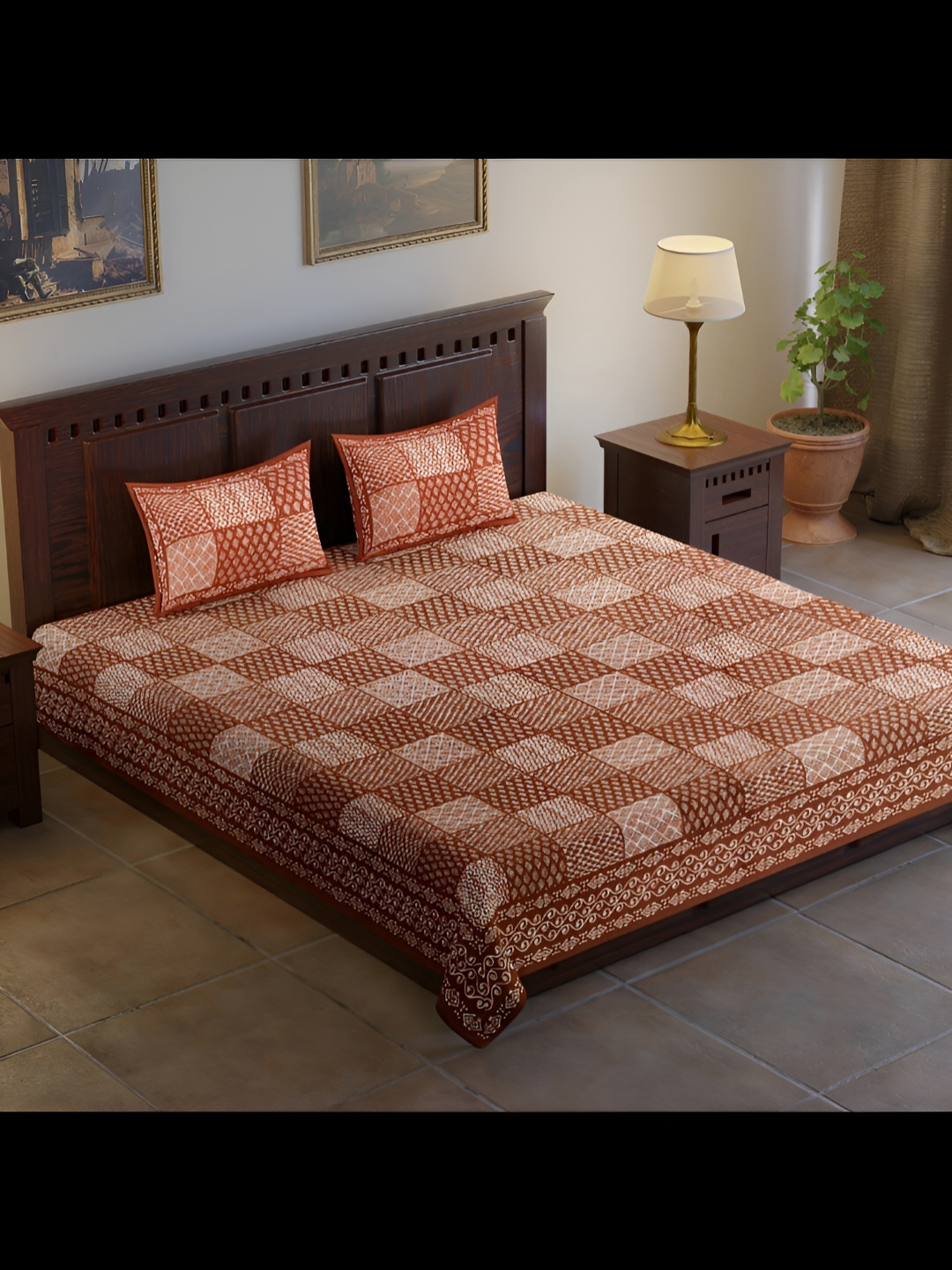 

UBANIA COLLECTION Brown & White Printed 120 TC King Bedsheet with 2 Pillow Covers