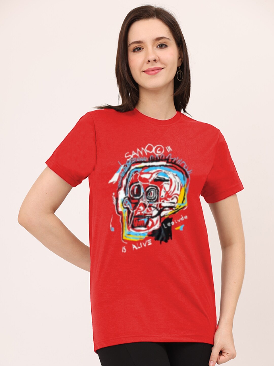 

Leotude Graphic Printed Cotton Boxy T-shirt, Red