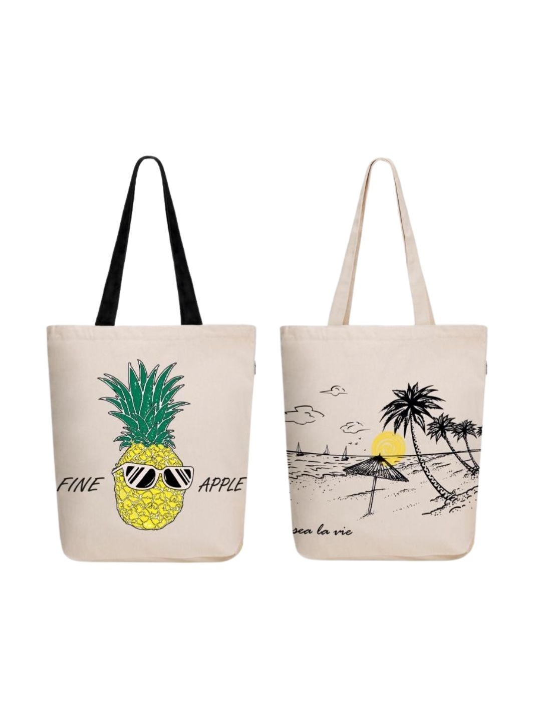 

EcoRight Set of 2 Graphic Printed Canvas Structured Tote Bag, Off white