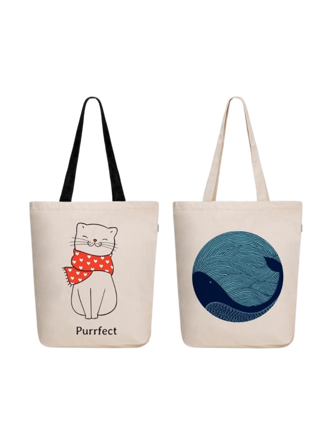 

EcoRight Set of 2 Graphic Printed Lightweight Canvas Structured Tote Bag, Off white