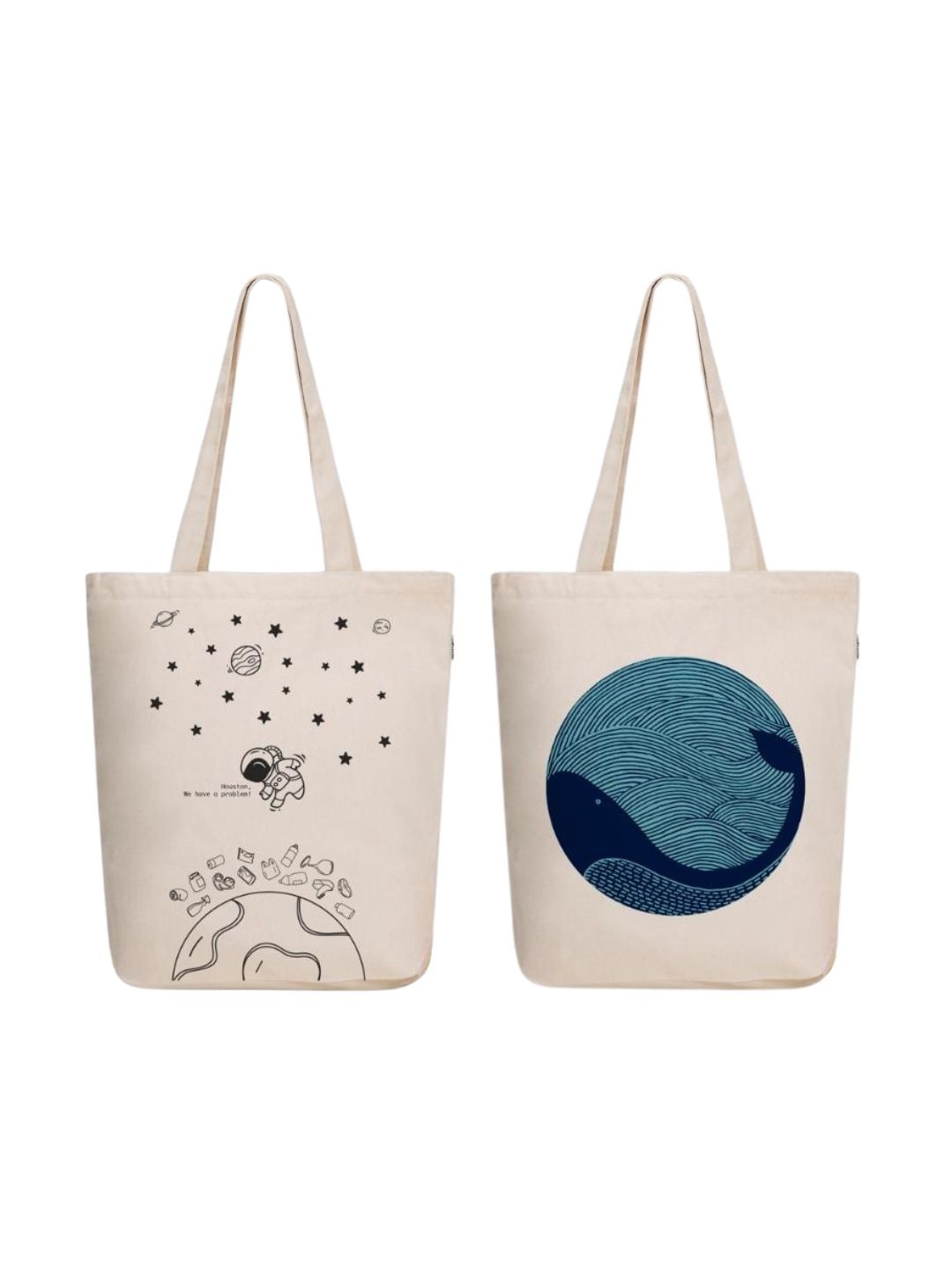 

EcoRight Set of 2 Graphic Printed Canvas Structured Tote Bag, Off white
