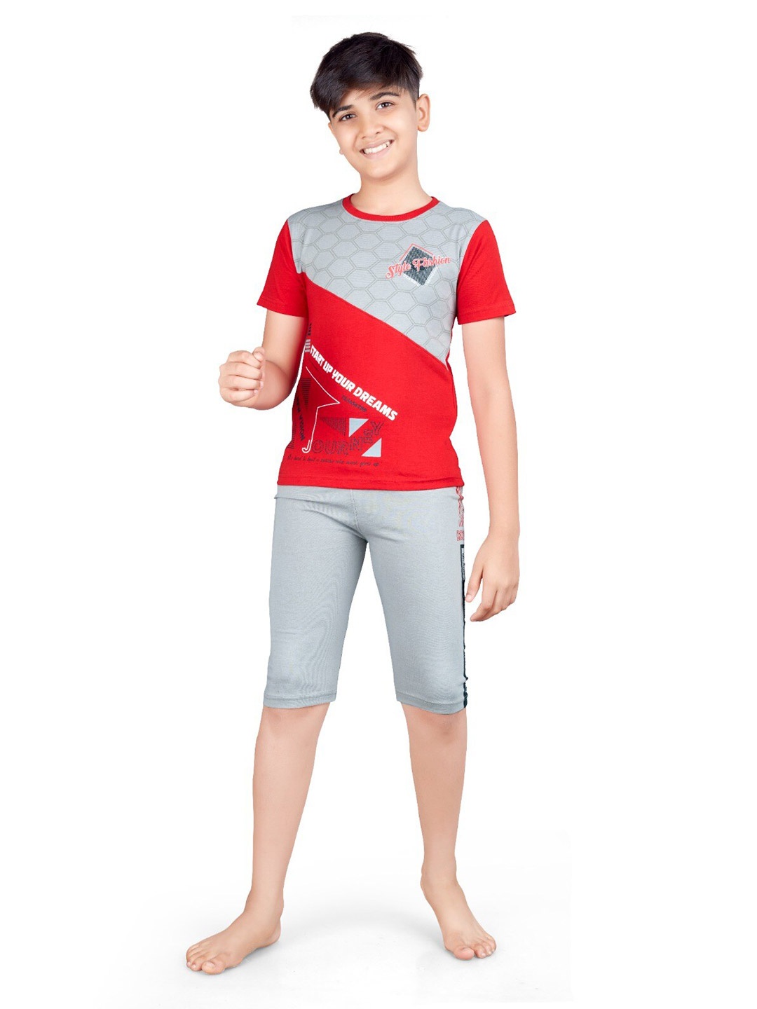 

BAESD Boys Printed Pure Cotton T-shirt With Shorts, Red
