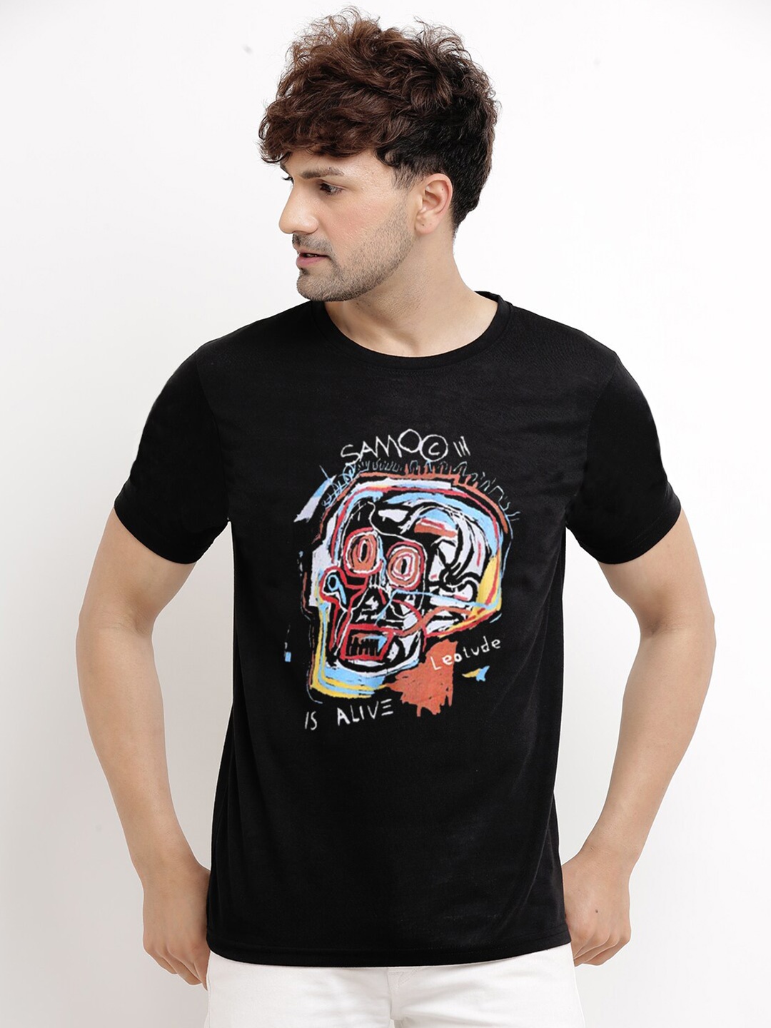 

Leotude Graphic Printed Cotton T-shirt, Black