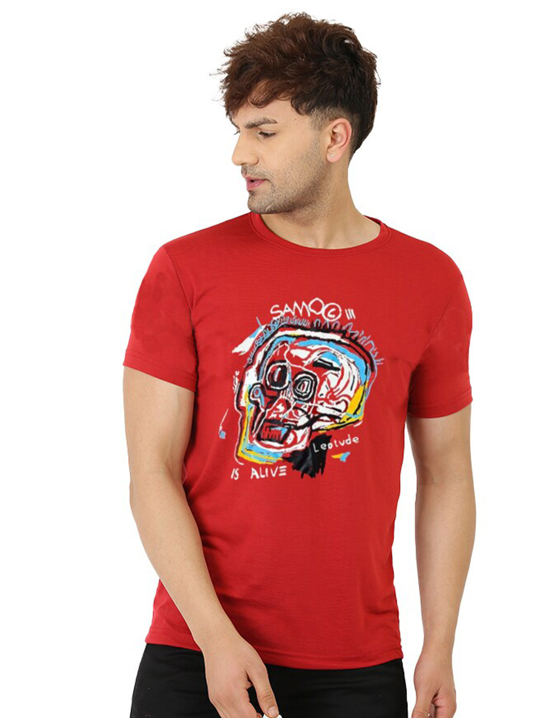

Leotude Graphic Printed Cotton T-shirt, Red
