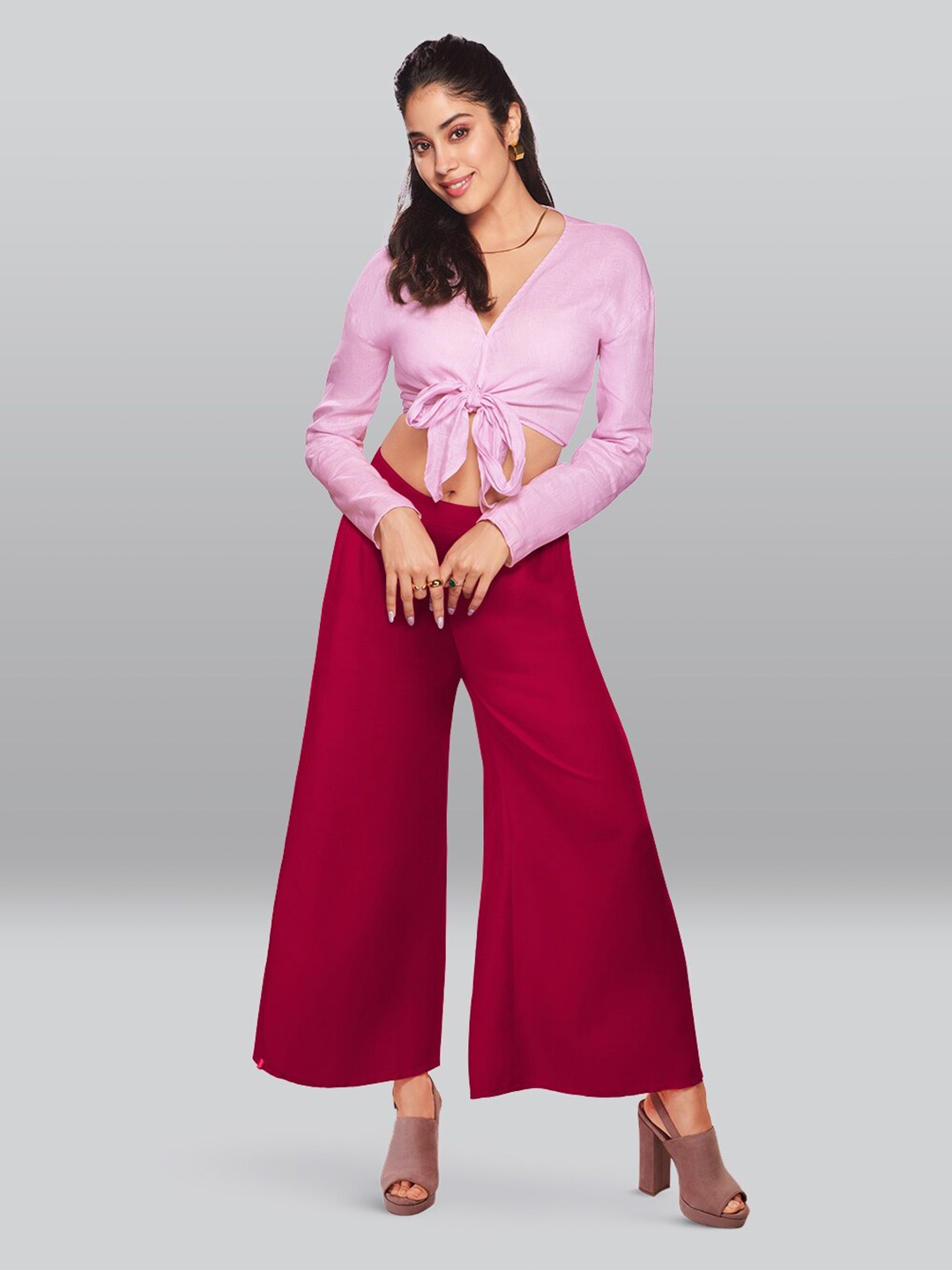 

LYRA Wide Leg Fit Cotton Palazzos, Magenta