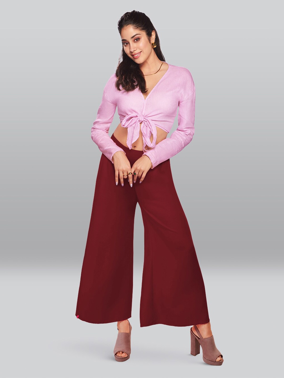 

LYRA Wide Leg Fit Cotton Palazzos, Maroon