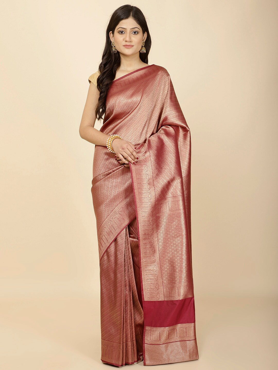 

Meena Bazaar Ethnic Motifs Woven Design Zari Saree, Maroon