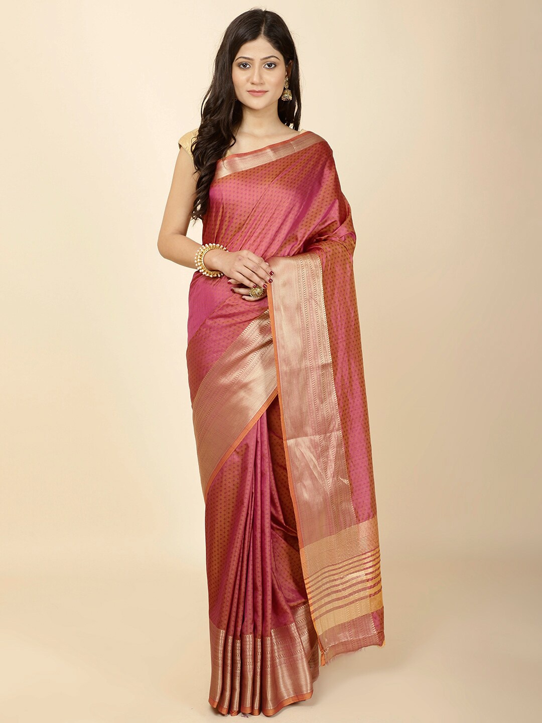 

Meena Bazaar Ethnic Motifs Woven Design Zari Art Silk Saree, Red