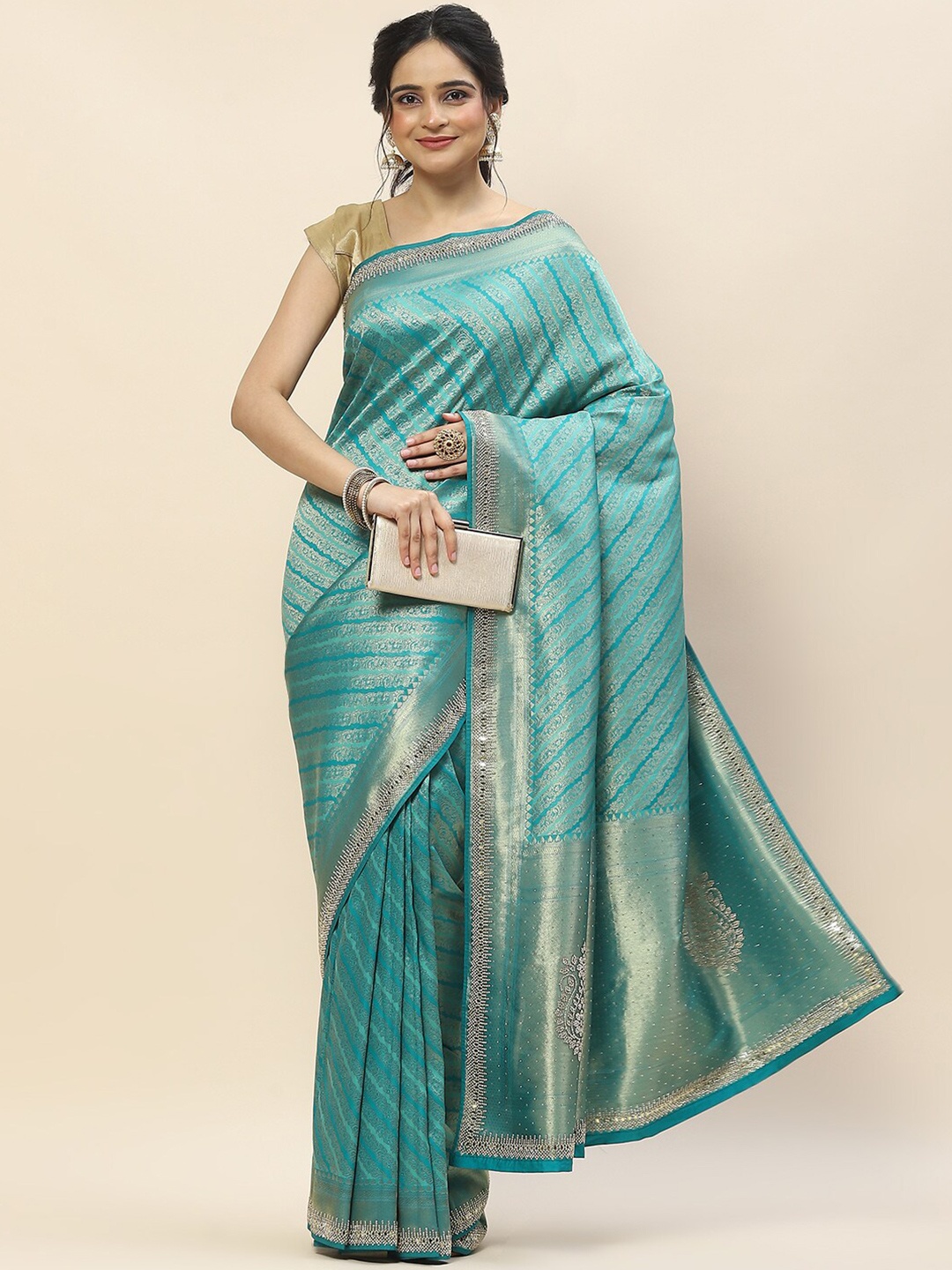 

Meena Bazaar Ethnic Woven Design Zari Art Silk Banarasi Saree, Green