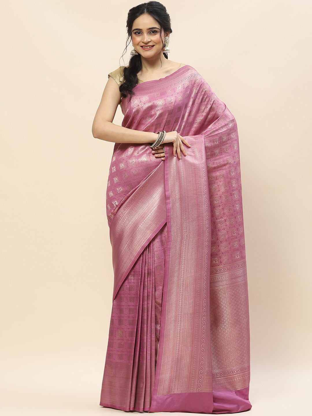 

Meena Bazaar Ethnic Motifs Woven Design Zari Art Silk Saree, Purple