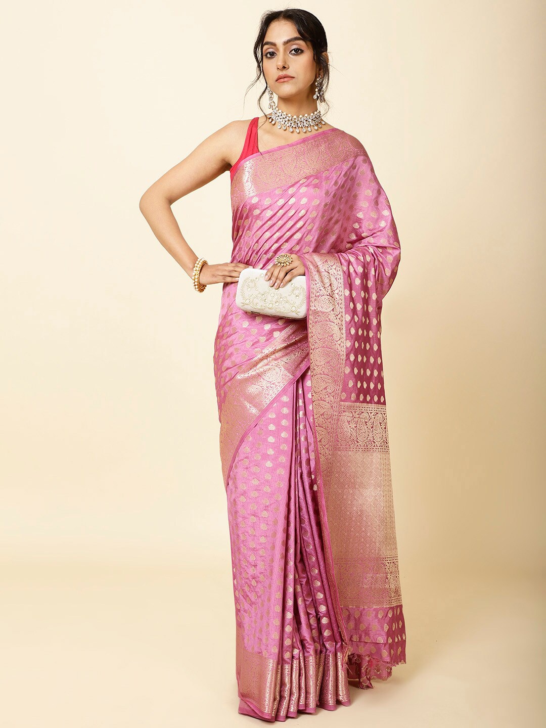 

Meena Bazaar Ethnic Woven Design Zari Art Silk Saree, Purple