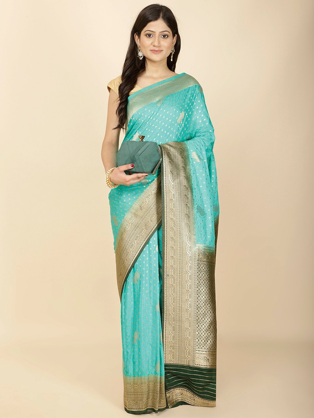 

Meena Bazaar Ethnic Woven Design Zari Saree, Blue